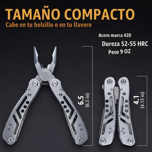 Vista 5 de Multiherramienta 24 en 1 con cuchillo, alicates y 11 puntas de acero inoxidable afilado, multiherramienta para hombres, equipo ideal