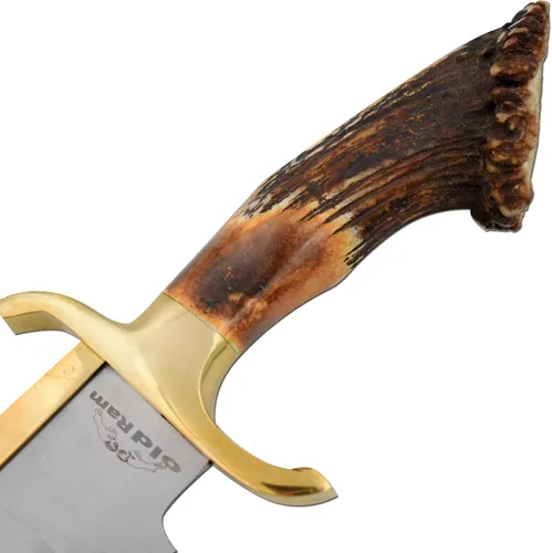 Vista 4 de Cuchillo de caza de mango de cuerno de ciervo de Montana de corona real hecho a mano de encargo