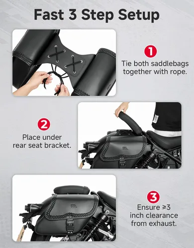 Vista 4 de KEMIMOTO Alforjas para motocicleta, bolsa lateral de cuero sintético con cerradura, 28L, bolsas inclinadas con doble correa impermeable y tachuelas