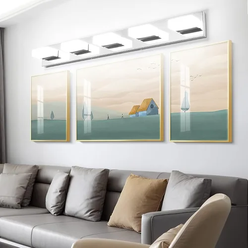 Vista 4 de Aipsun Moderna lámpara de tocador de baño cromada LED para baño, acero inoxidable, 5 luces, iluminación de pared de baño, 6000 K
