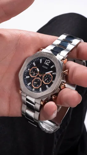 Vista 3 de GUESS US - Reloj multifunción de corte plateado para hombre