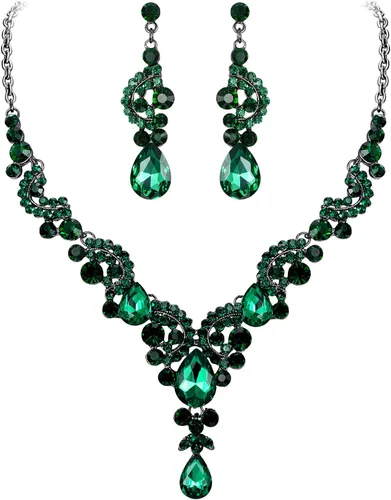 Vista 29 de Ever Faith - Conjunto de collar y aretes de lágrima con cristales de diamantes de imitación para novia, ondas florales