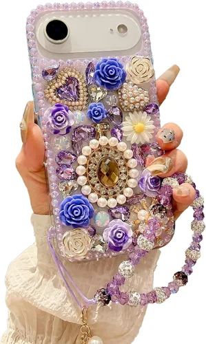 Vista 12 de iFiLOVE para iPhone 7 Plus/8 Plus Funda con Diamantes Brillantes y Correa de Flores, 3D Lujo Brillante Purpurina Cristal Diamantes de Imitación
