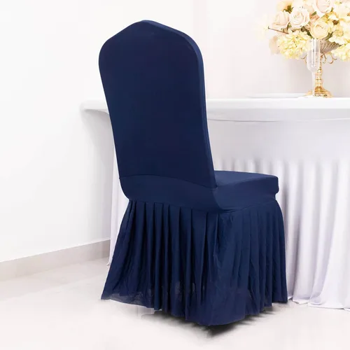 Vista 8 de Efavormart - Funda para silla de banquete de elastano con falda plisada con volantes y banda trasera cruzada, funda elástica negra para bodas y Negro