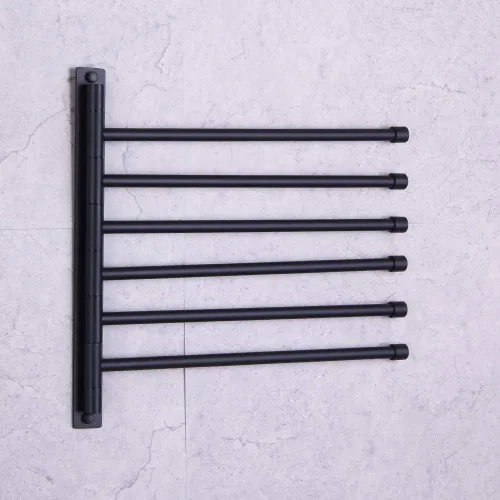 Vista 7 de GERZWY - Toallero de baño con brazo giratorio montado en la pared, con 6 brazos, organizador para toallas, acero inoxidable SUS 304, acabado negro