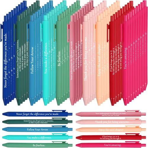 Vista 10 de Teling 100 bolígrafos inspiradores a granel motivacionales a granel con frases divertidas, regalo de agradecimiento positivo para adultos de regreso