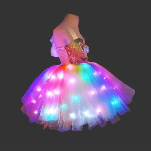 Vista 4 de bDDeDD Disfraces de unicornio iluminados, vestido de unicornio de lentejuelas, vestido de princesa TuTuTu, traje de fiesta de cumpleaños, Halloween
