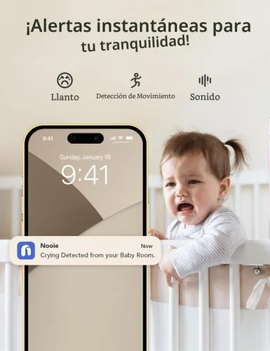 Vista 4 de nooie 2K Smart WiFi Baby Monitor with Camera and Audio, Smartphone App Control, Temperature Sensor, Motion & Cry Detection, IR Night Vision, 2-Way