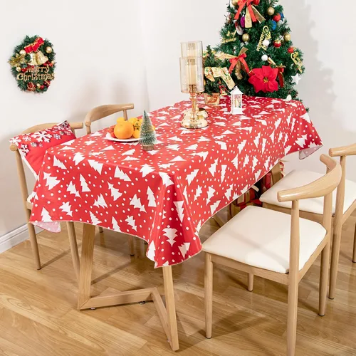 Vista 6 de Mantel rectangular de Navidad de 52 x 90 pulgadas, mantel de Navidad con respaldo de franela, hule impermeable