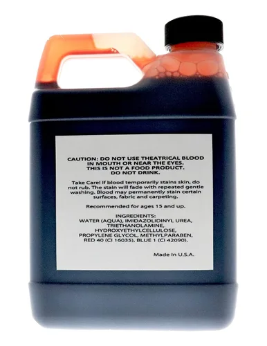Vista 5 de Sangre de vampiro, sangre falsa realista, 32 onzas, calidad teatral, sangre falsa roja ricamente pigmentada para Halloween, vampiro, zombi, disfraz