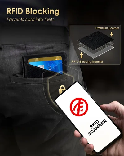 Vista 4 de QLD 2026 - Cartera para hombre con bloqueo RFID, delgada y minimalista Negro