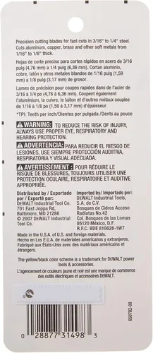 Vista 4 de Dewalt Accessories DW3724-5 Hoja de sierra de metal mediana, 3.0in, 18-TPI Cantidad 5