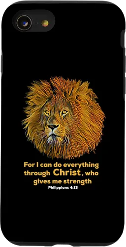 Vista 8 de Funda para iPhone 12 mini Filipenses 4:13 versículo de la Biblia cristiana de regalo de león cristiano