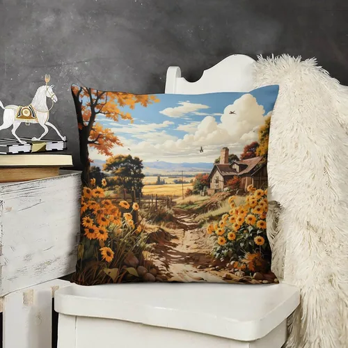 Vista 10 de Fundas de almohada decorativas cuadradas de terciopelo con diseño de paisaje, campo, otoño, otoño, 12 x 12 pulgadas, para Acción de Gracias