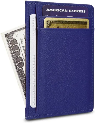 Vista 2 de Tarjetero para tarjetas de crédito, de cuero, delgada, minimalista, con bloqueo de RFID, talla única , Azul