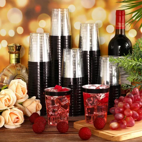 Vista 5 de Norme 50 piezas de vasos de plástico de 10 onzas para fiesta, vasos desechables transparentes con borde para boda, Acción de Gracias, Navidad