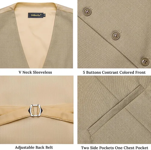 Vista 5 de DiBanGu Chaleco de traje para hombre Vestido formal de negocios Khaki