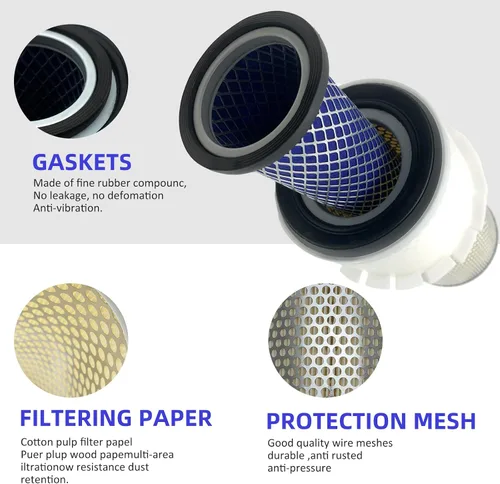 Vista 2 de 6598492 y 6598362 Kit de filtro de aire exterior y filtro interior para cargadores y excavadoras Bobcat 641 741 7753 843 1213 S130 T140 1600 325