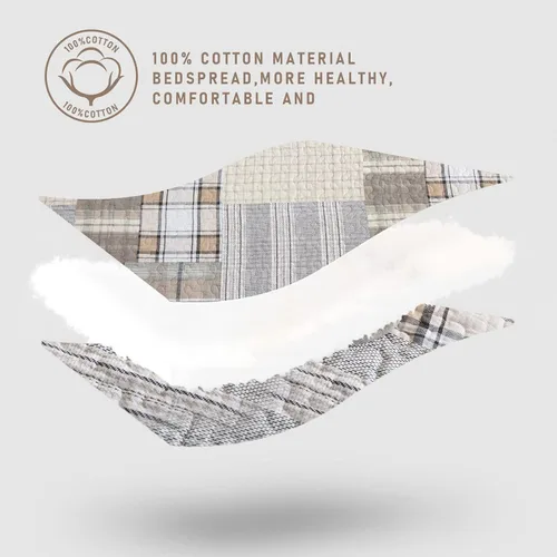Vista 4 de KALOOLA Colchas de estilo granja tamaño Queen, 100% algodón, colcha acolchada ligera con 2 fundas de almohada, juego de ropa de cama estampada