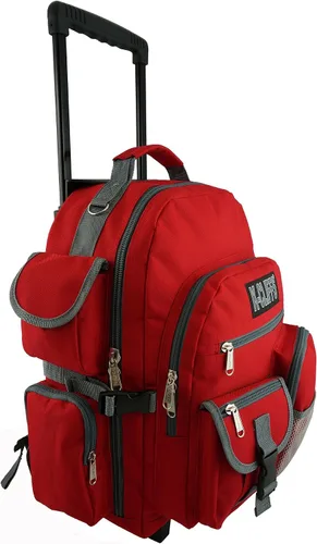 Vista 5 de K-Cliffs Mochila con ruedas mochila escolar con ruedas mochila con múltiples bolsillos color rojo