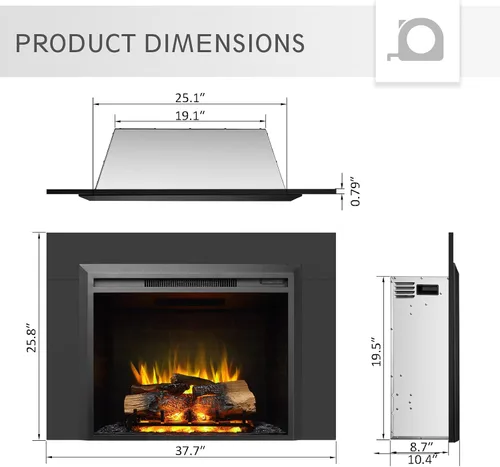 Vista 3 de LegendFlame Carl 28 Pulgadas con Kit de Adornos, Inserto de Chimenea Eléctrica, Calentador de Chimenea 750/1500W, Sonido de Fuego Crepitante