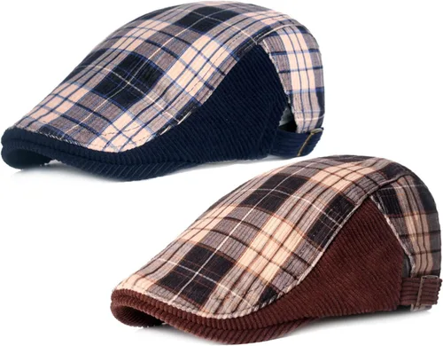 Vista 19 de Paquete de 2 gorras planas de algodón a cuadros para hombre, diseño de Ivy Cabbie Golf Gatsby