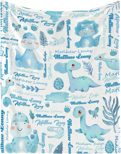 Vista 13 de Manta personalizada con nombre de bebé, dinosaurios, regalo para bebés y niñas, manta de franela suave para recién nacidos, manta cómoda y acogedora
