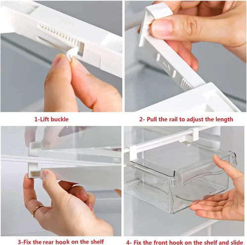 Vista 4 de Contenedor extraíble para refrigerador, cajón a presión, caja de almacenamiento para refrigerador, cajones/estante, organizador para el hogar