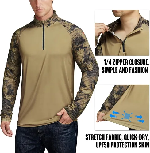 Vista 4 de Rodeel Men's Running Hiking Shirts 14 Zip UPF 50+ Sun Protection Long Sleeve Shirt