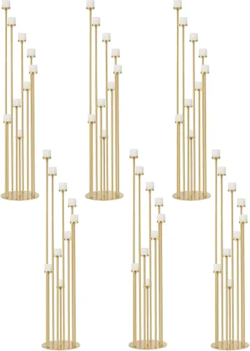Vista 9 de 2 portavelas altos para velas de pilar, candelabros negros de 9 brazos, centro de mesa para velas de pilar cónico, centros de mesa florales