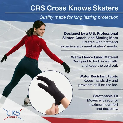 Vista 6 de CRS Cross Guantes acolchados para patinaje sobre hielo. Protección acolchada cálida para patinaje artístico, danza, patinadores y porristas.