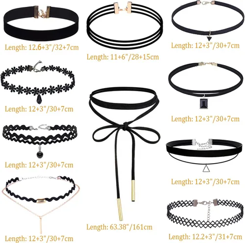 Vista 5 de Kiszu Juego de gargantillas negras, clásicas gargantillas de terciopelo gótico con colgante punk para mujeres y niñas con bolsa de almacenamiento