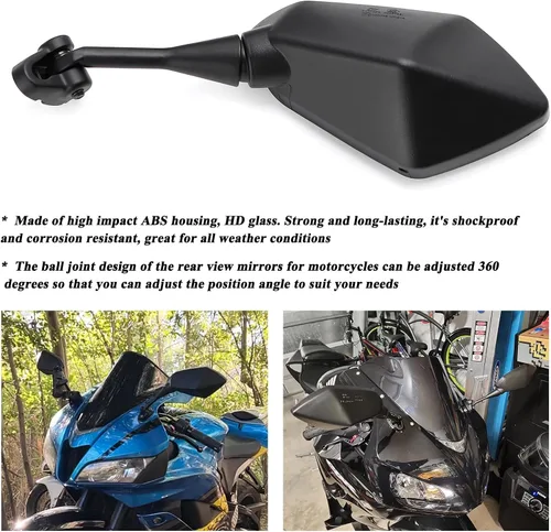 Vista 4 de Mokuo Espejo retrovisor para motocicleta en material de vidrio HD Compatible con Honda CBR600 CBR250 CBR300 CBR500 Ninja 250R Suzuki GSXR 750