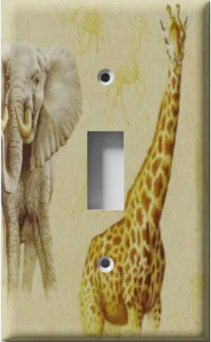 Vista 3 de Placa decorativa de salida - Jirafa y elefante en faros - Receptáculo doble dúplex