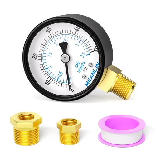 Vista 34 de MEANLIN MEASURE - Manómetro electromecánico de 2" de esfera con cara, NPT de 1/4 de pulgada, para bomba de pozo, con bujes hexagonales NPT de 1/2