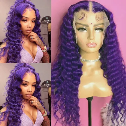 Vista 15 de Pelucas de encaje frontal color azul con encaje frontal, peluca para usar y llevar, sin pegamento, pelucas de cabello largo y lacio, pelucas