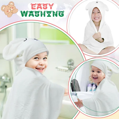 Vista 4 de Xtinmee Toallas de baño con capucha para niños de 0 a 5 años de 28 x 47 pulgadas, toalla absorbente con capucha para bebé con orejas de oso, toallas