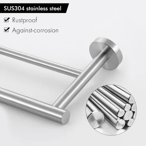 Vista 5 de KES Toallero doble de 23.6 pulgadas, soporte para toallas de baño, cocina, barra de toalla doble, resistente al óxido, montaje en pared, acero