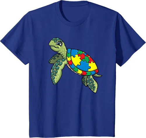 Vista 34 de Turtle Puzzle Pieces for Autism Awareness Kids Women Teacher T-Shirt Asphalt Grey