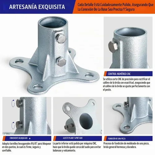 Vista 4 de 2Pack 2"(Actual: 1 7/8" DE) Soporte de base de poste de valla de eslabones de cadena con brida galvanizada