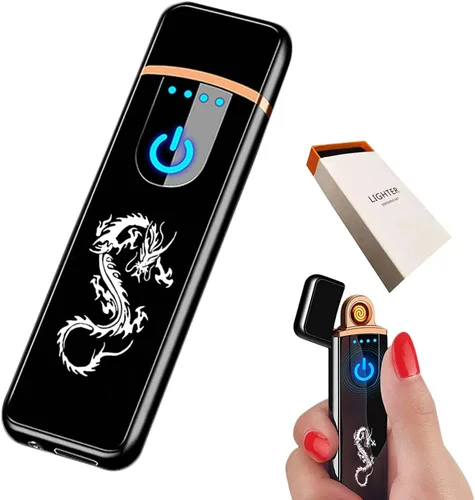 Vista 8 de Encendedor electrónico recargable por USB, mini pantalla táctil creativa, pantalla LED, resistente al viento, sin llama con cable de carga, silencio