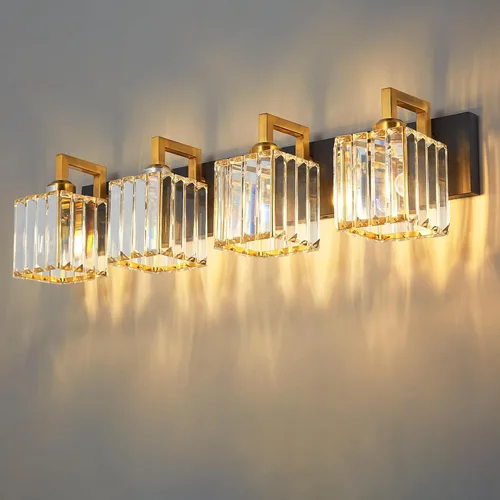 Vista 51 de Moderna lámpara de cristal para pared/tocador de baño, de 5 luces, color cromo Cromo torcido