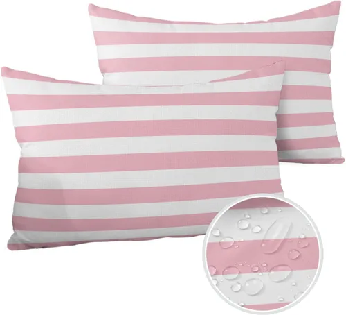 Vista 37 de Fundas de almohada de exterior impermeables de 16 x 16 pulgadas, fundas de almohada de poliéster con rayas blancas y negras, fundas decorativas