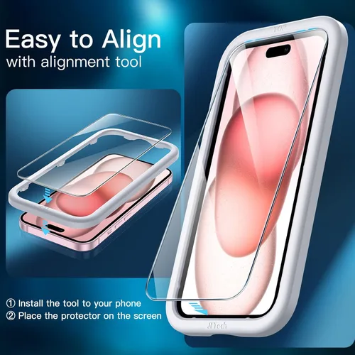 Vista 5 de JETech - Protector de pantalla para iPhone 15 de 6.1 pulgadas, película de vidrio templado con herramienta de fácil instalación, compatible