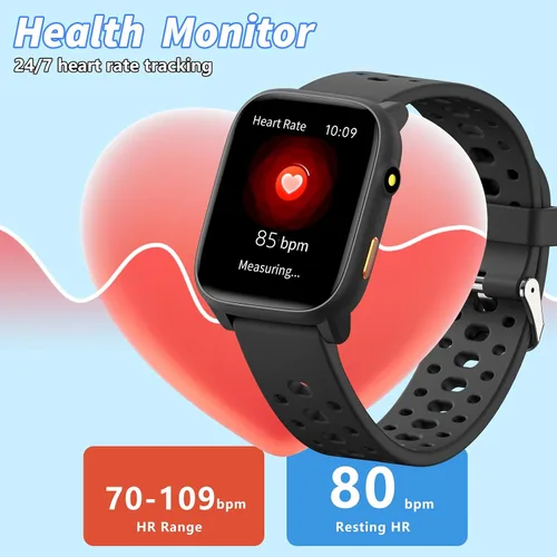 Vista 4 de Reloj inteligente para niños con juegos de rompecabezas, relojes para niños de 1.83", monitor de ritmo cardíaco, monitor de sueño, podómetro, reloj