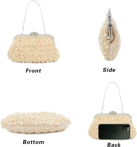 Vista 4 de Carwales Bolso de noche de flores con perlas para mujer, bolso de noche para boda, baile, baile de graduación, bolsos de novia
