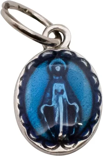 Vista 2 de VILLAGE GIFT IMPORTERS Paquete de 10 cuentas milagrosas de medalla, esmalte azul y metal plateado, 0.5 pulgadas de alto, ideal para hacer joyas