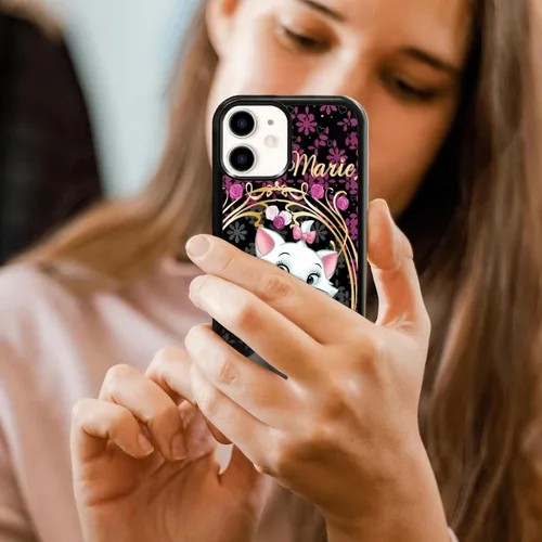 Vista 6 de Elegante funda de teléfono con diseño de gato Marie compatible con iPhone 11, funda de encaje dorado para iPhone, a prueba de golpes, rosa fucsia