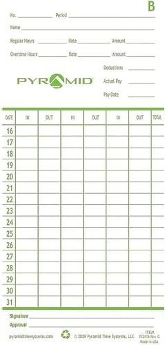 Vista 4 de Pyramid Time Systems - Tarjetas de tiempo españolas genuinas y auténticas (42415S) para modelos piramidales 2500, 2500k1, 2660 y 2600 relojes