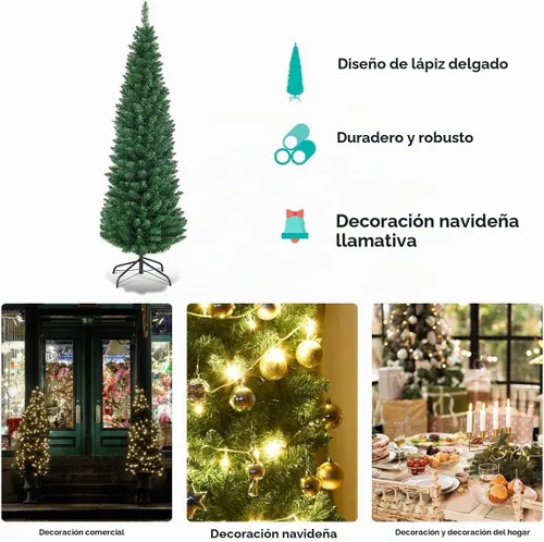Vista 4 de ERGOMASTER Árbol de Navidad de lápiz de 6 pies, árbol de Navidad artificial delgado con 400 puntas de ramas de PVC, soporte de metal resistente